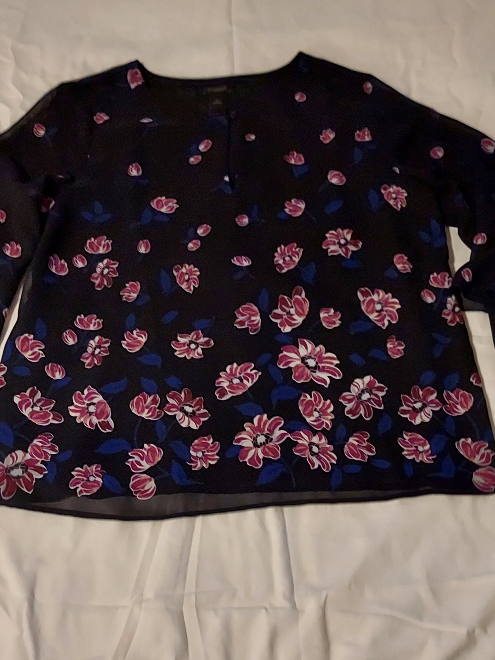 Ann Taylor Factory Black Blouse with Pink Floral Print
